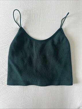 Essentials Dark Green Ribbed Spaghetti-Strap Crop Camisole
